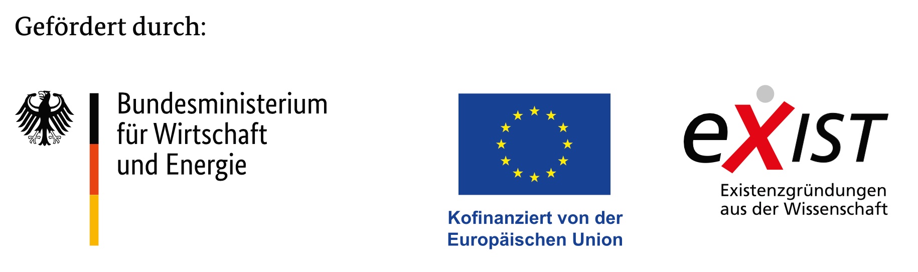 Gefördert durch das Bundesministerium für Wirtschaft und Energie, kofinanziert von der Europäischen Union, EXIST – Existenzgründungen aus der Wissenschaft